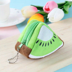 Plush Lipstick Storage Bag Zipper Triangle Fruit Coin Purse Keychain