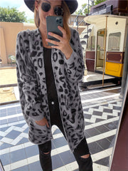  Leopard Print Open Front Cardigan With Pockets