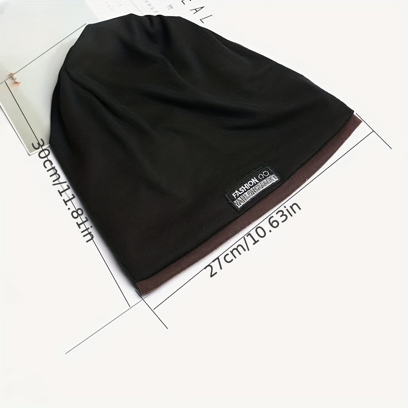 Double Layer Warm Beanie Cap Unisex Solid Elastic Skull Cap