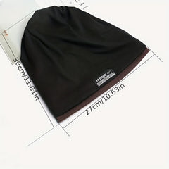 Double Layer Warm Beanie Cap Unisex Solid Elastic Skull Cap
