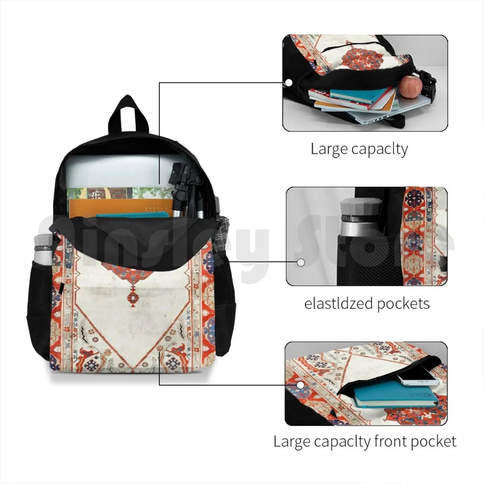 18th Century Antique Carpet Print Outdoor Hiking Backpack