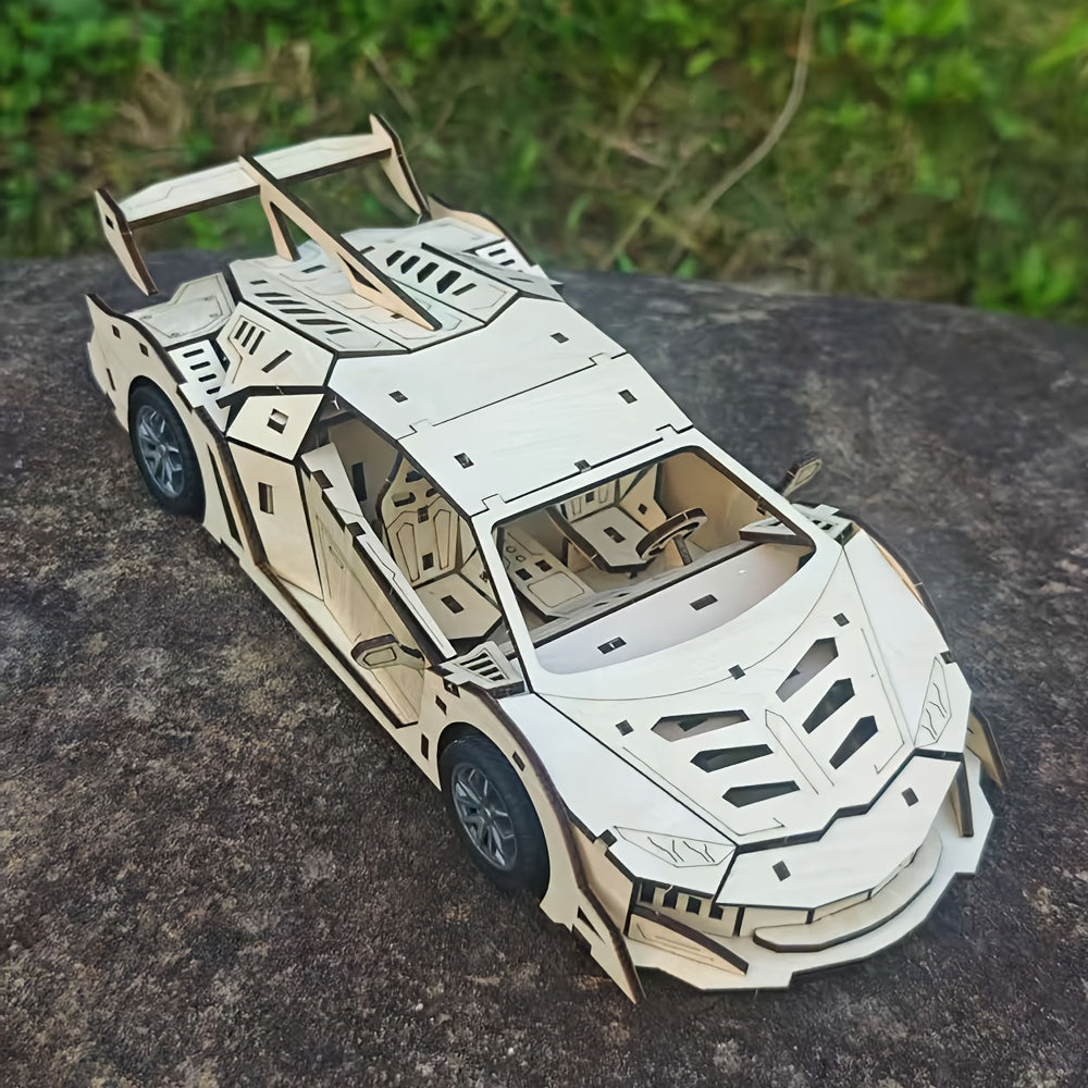 3D Wooden Race Car Model Kit Mechanical Puzzle DIY Sports Car Gift