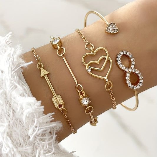 4 Pcs Boho Style Bangle Bracelets Set, Dainty Hand Jewelry Decor