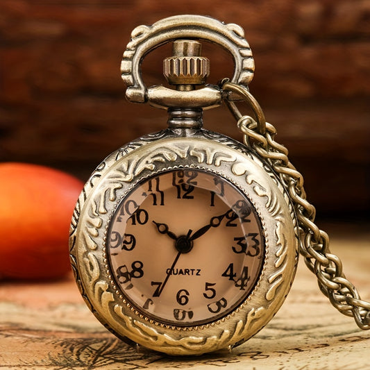 Vintage Pocket Watch With Brown Cover & Thin Chain