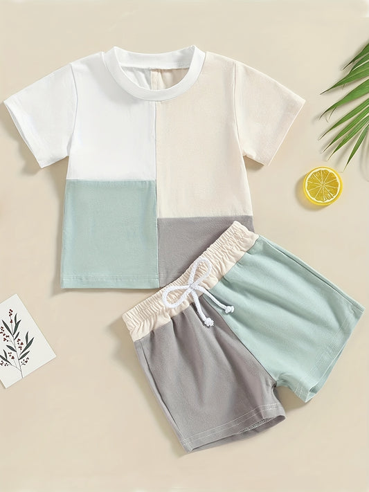 2pcs Baby Boys Patchwork Top & Shorts Set for Summer