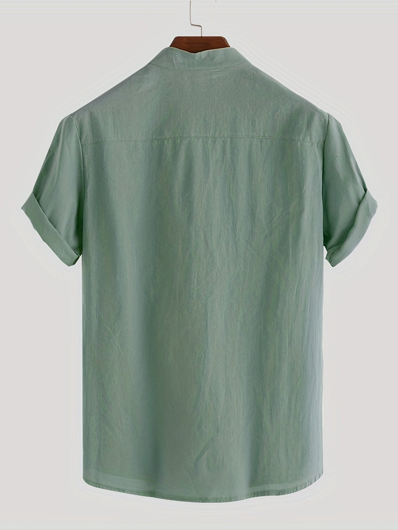 Men's Cotton Comfy Shirt Short Sleeve Crew Neck Pockets Shirt