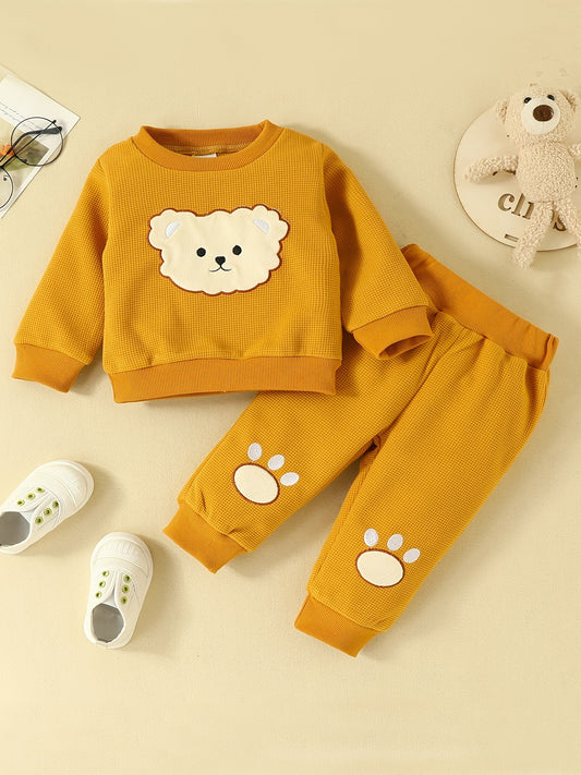 Baby Cartoon Bear Head Embroidered 2pc Set