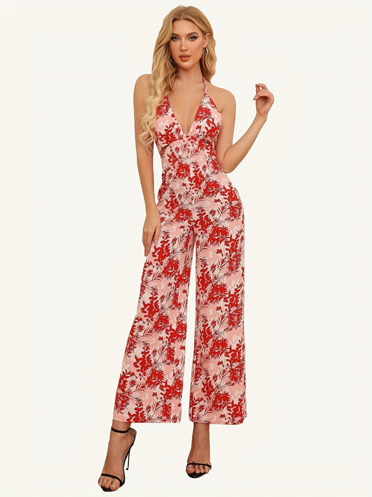 Floral Wide Leg Boho Jumpsuit for Women