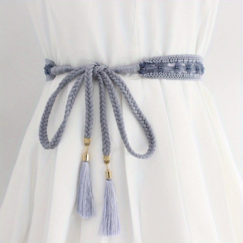 Boho Tassel Sash Belt Vintage Braided Lace Waistband