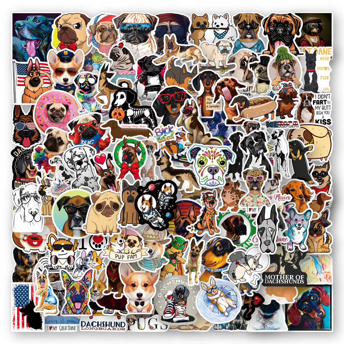 103pcs Mixed Dog Laptop Stickers Waterproof Dog Decals Pack Water Bottles