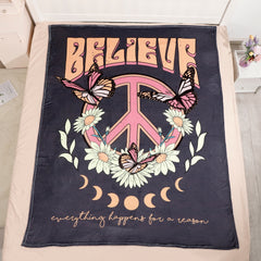 Flannel Butterfly Pattern Blanket Winter Warm Blanket