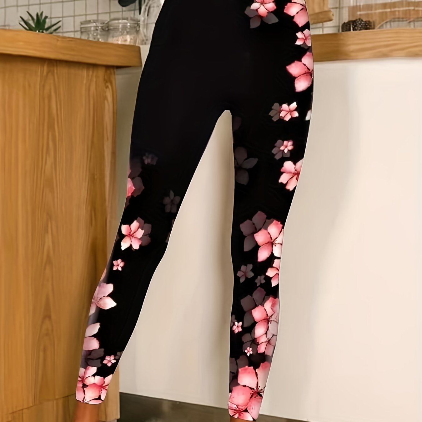 Women's Plus Floral Print Elastic Skinny Leggings