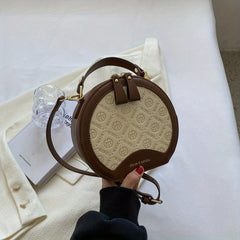 Vintage Round Crossbody Bag Geometric Print Shoulder Bag