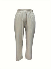  Solid Drawstring Elastic Waist Trousers