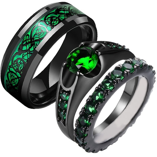Gemstone Couple Ring Jewelry Accessories Engagement Wedding Hand Jewelry