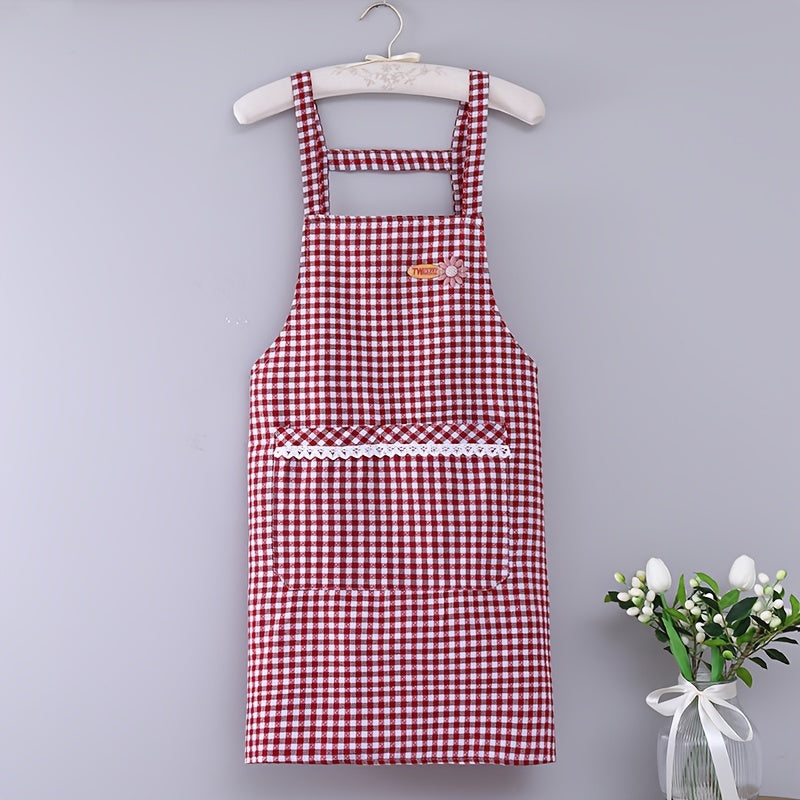 Red Plaid Waterproof Waist Apron for Household Work