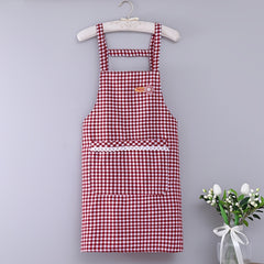 Red Plaid Waterproof Waist Apron for Household Work