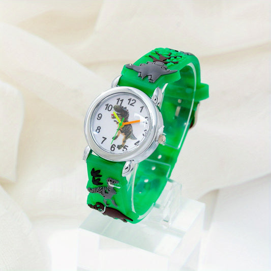 Dinosaur Print Round Dial Quartz Watch for Kids Gift
