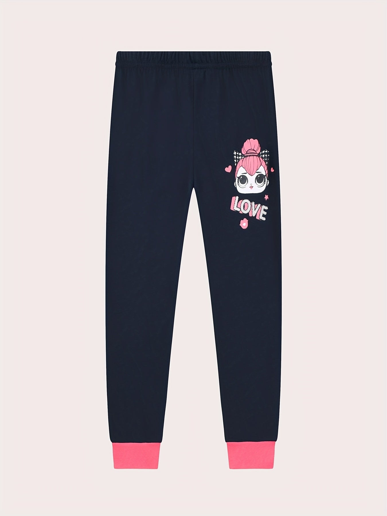 Cartoon Girl Pattern Kid's Pajamas 2pcs Top & Pants Set