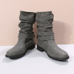 Women's Chunky Heel Boots Buckle Strap Dress Comfortable Walking Shoes