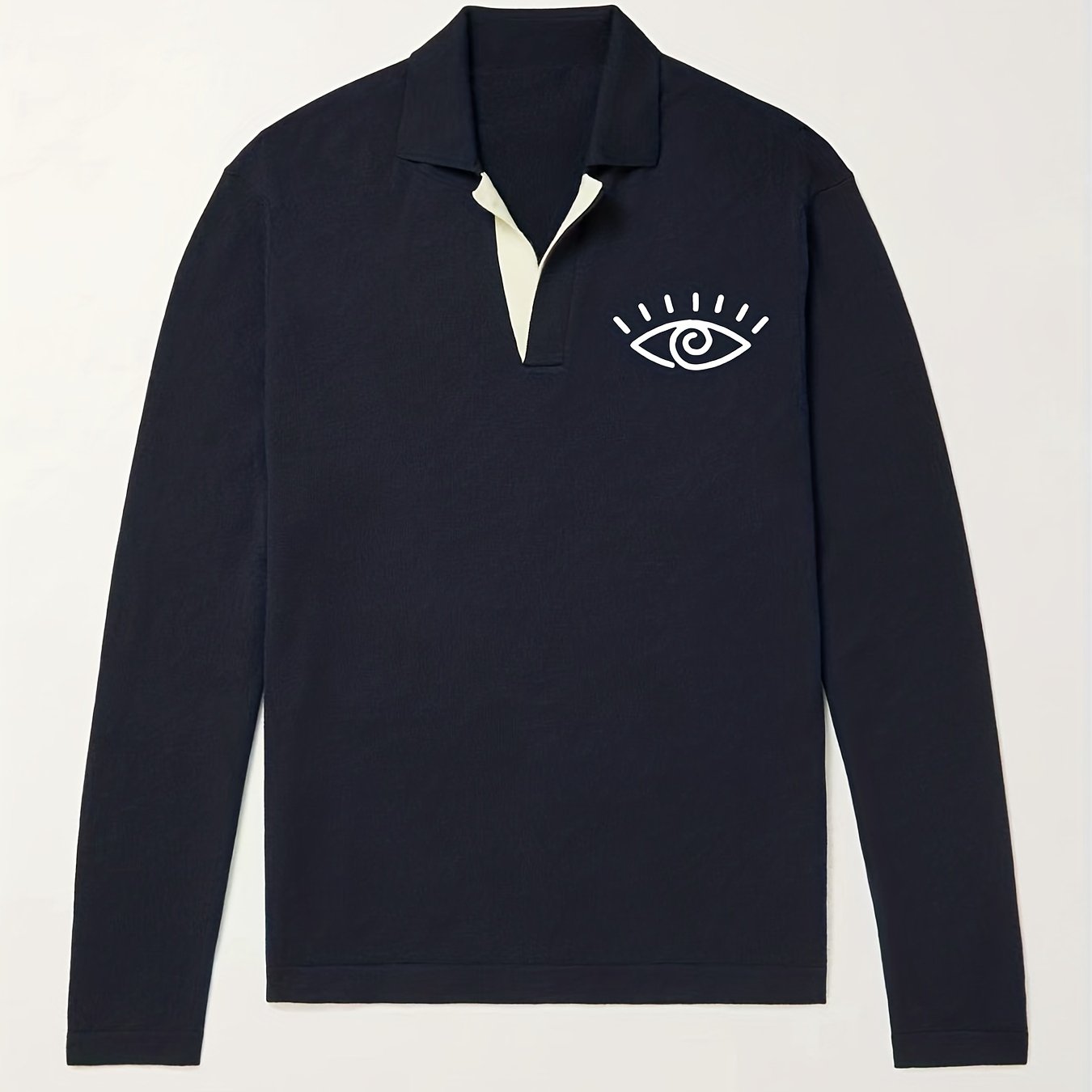 Men's Eye Pattern Knit Polo Shirt Casual Lapel Middle Stretch V Neck Sweater