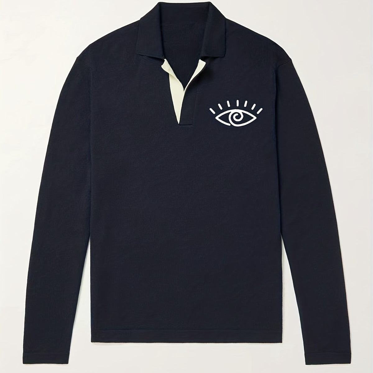 Men's Eye Pattern Knit Polo Shirt Casual Lapel Middle Stretch V Neck Sweater