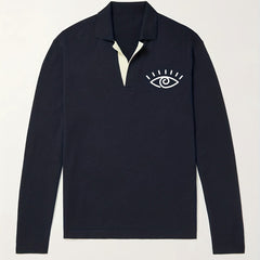 Men's Eye Pattern Knit Polo Shirt Casual Lapel Middle Stretch V Neck Sweater