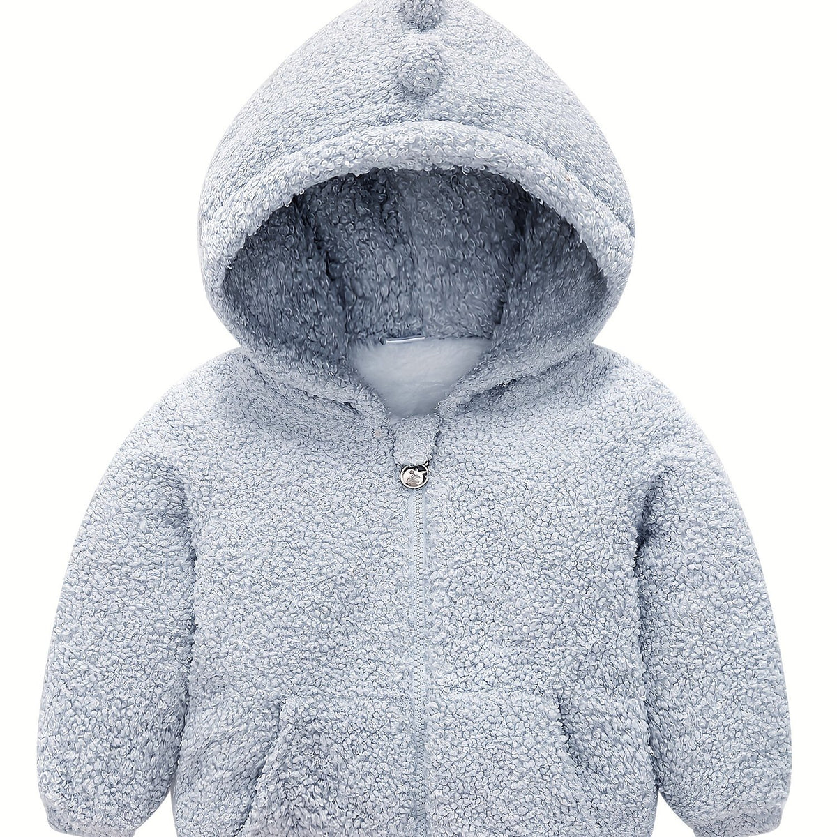 Kids Dino Zipper Jacket Thick Fleece Hooded Coat