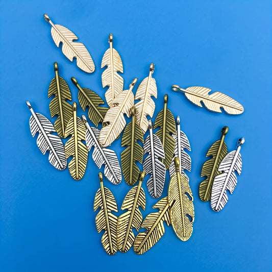 20pcs Zinc Alloy Feather Shape Charms Pendants for DIY Bracelet Necklace