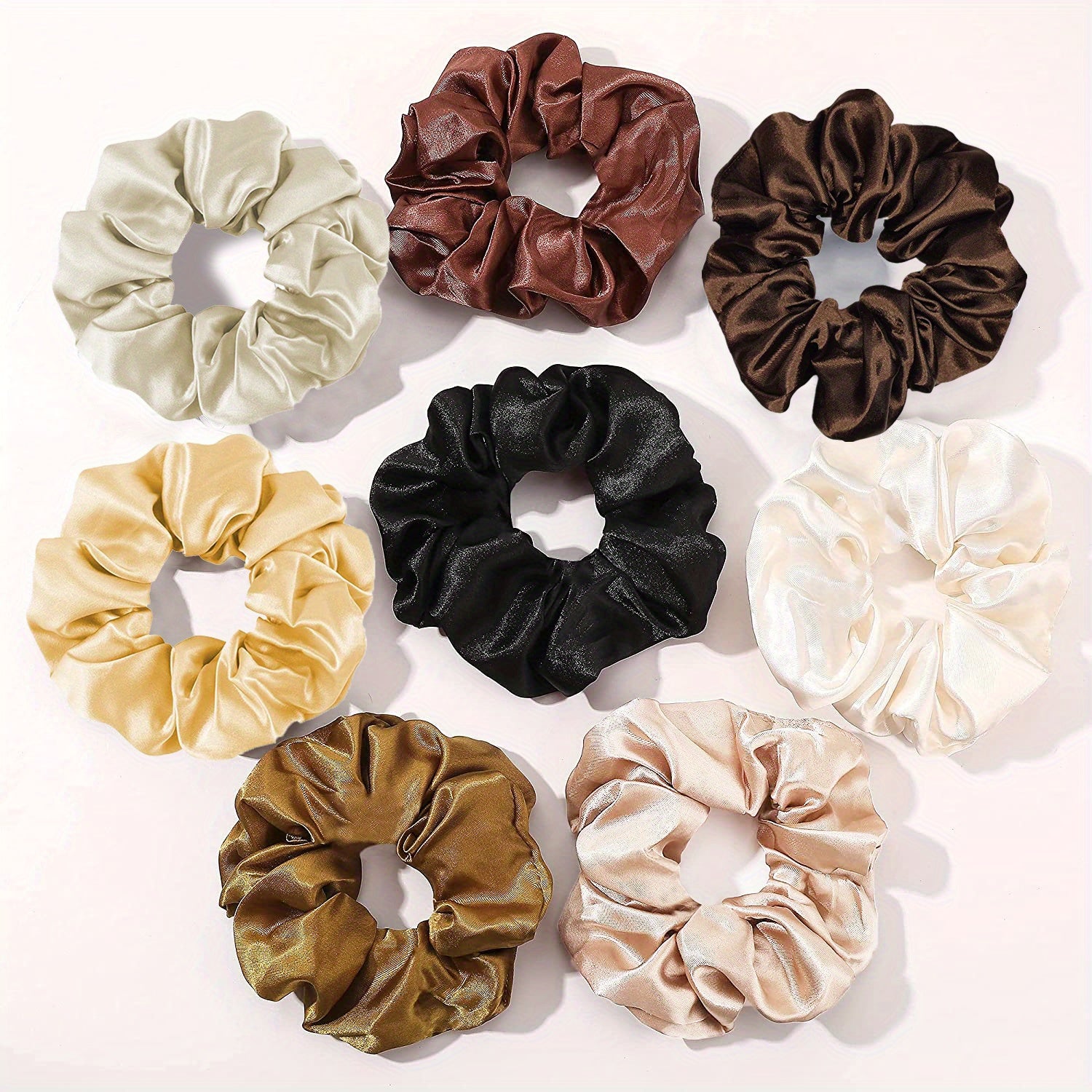 8pcs Large Satin Scrunchie Hair Tie Solid Silky Hair Rope Female Hair Accessorie