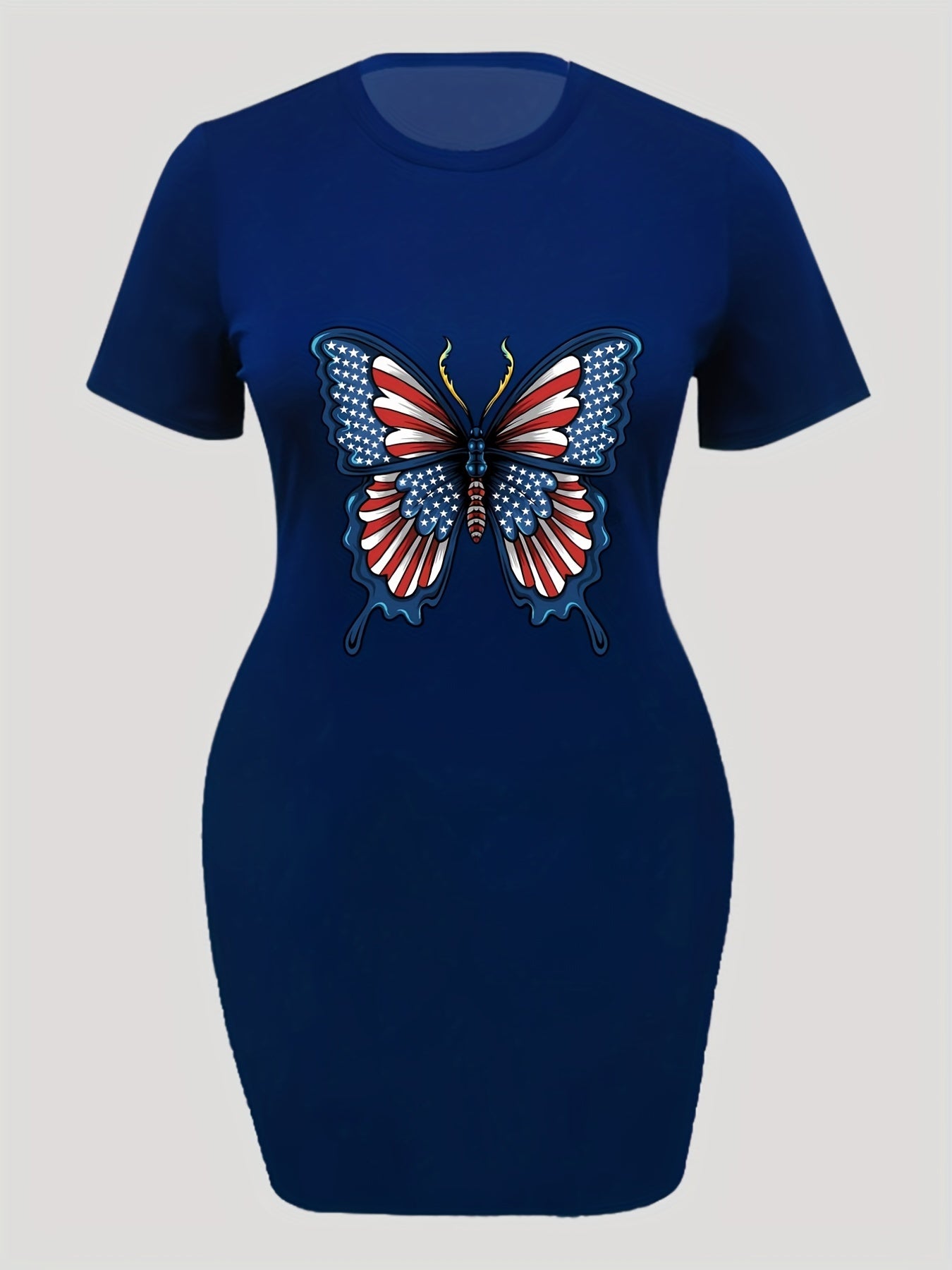 Plus Size Flag Pattern Butterfly Print Casual Dress