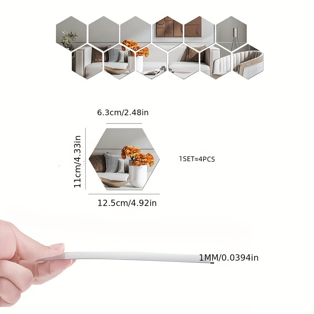 Hexagon 3D Mirror Wall Stickers 4 PCS