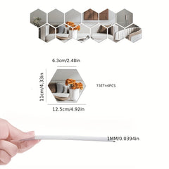 Hexagon 3D Mirror Wall Stickers 4 PCS