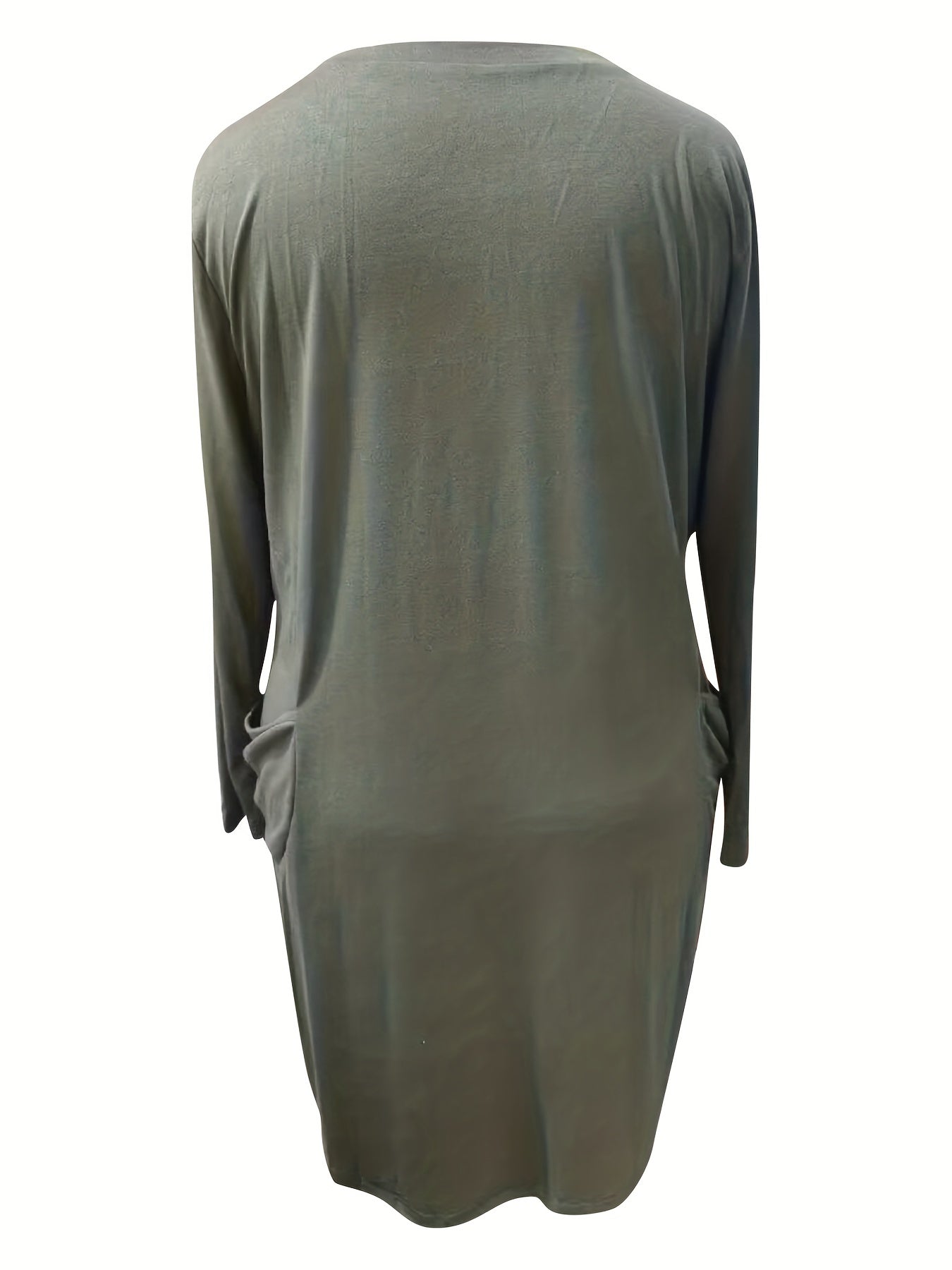  Casual Dress Women's Plus Solid Round Neck Long Sleeve Midi Dress