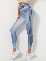 Denim Printed Slim Leggings High Waist Women's Clothing