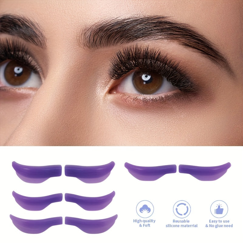 8Pcs Silicone Eyelash Perming Curler Lash Lift Rods Beauty Tool Purple & Green