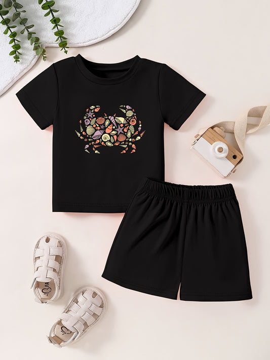 Toddler Cartoon Dragon Short Sleeve T-shirt & Shorts Set