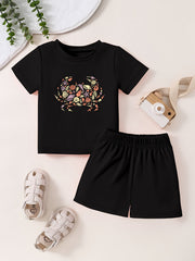 Toddler Cartoon Dragon Short Sleeve T-shirt & Shorts Set
