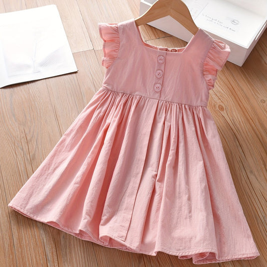 Girls Sundress Cotton Square Neck Ruffle Sleeveless Dress for Summer