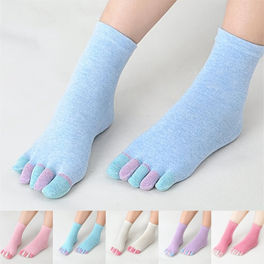 6 Pairs Women's Toe Socks Cotton Crew Sock Five Finger Socks