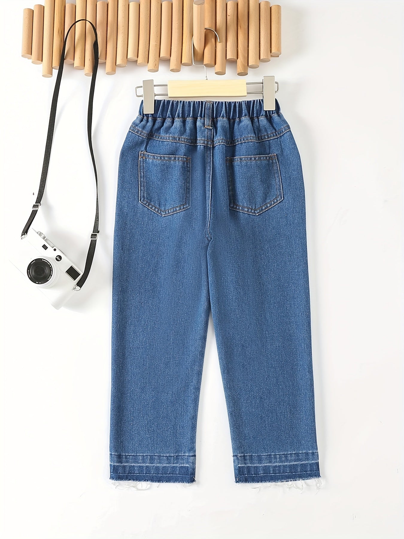 Girls' Wide Leg Denim Pants Casual Elastic Waist Kids Jeans