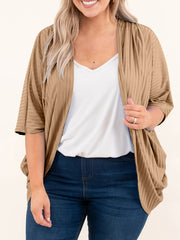  Ribbed Batwing Sleeve Open Front Cardigan