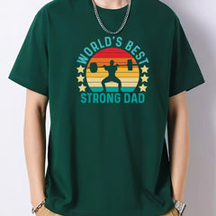 Strong Dad Print Men's Cotton Graphic Crew Neck Active T shirt