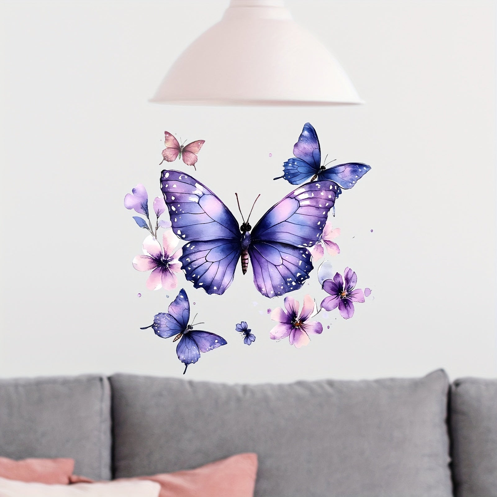 Purple Flowers Butterfly Wall Stickers Vinyl Decals