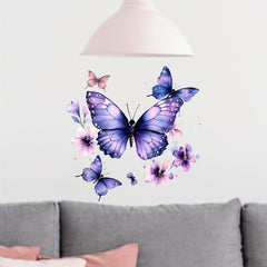 Purple Flowers Butterfly Wall Stickers Vinyl Decals