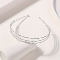 Three Layered Rhinestone Headband Metal Head Hoop Bridal Headdress