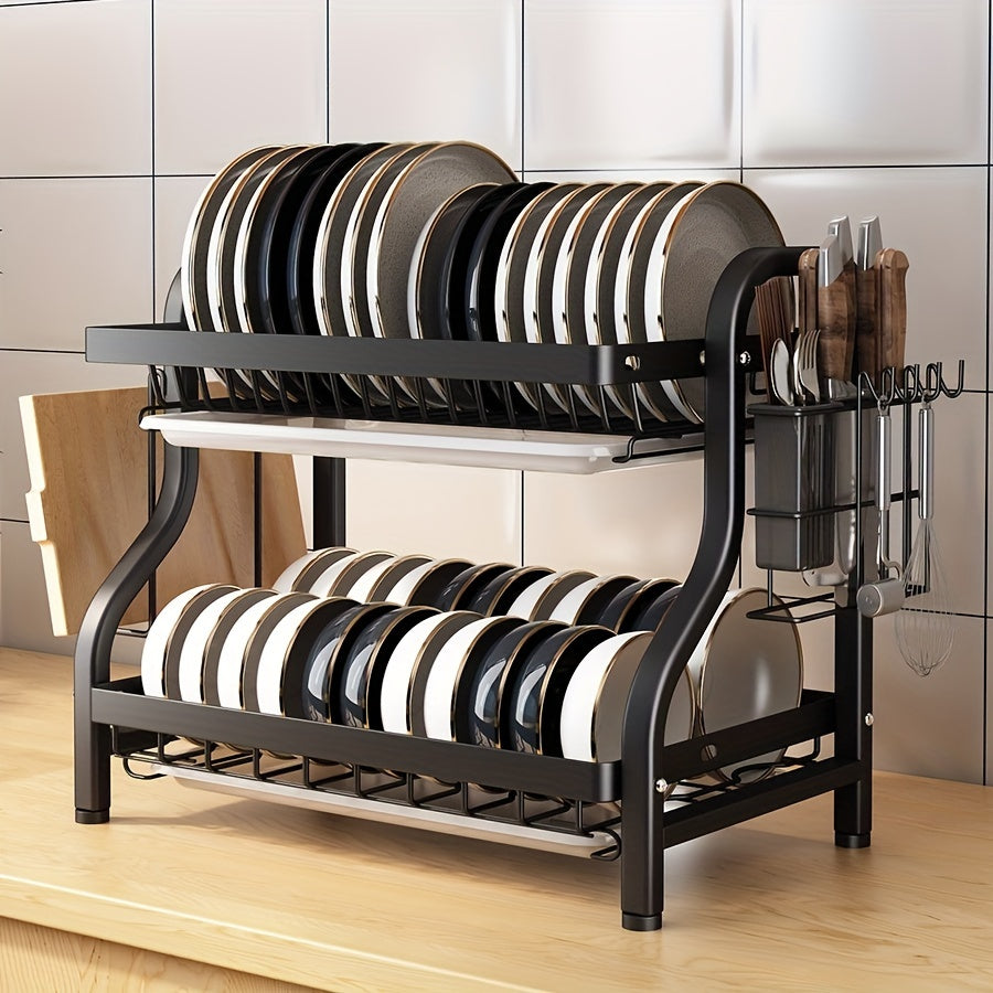 Compact Dish Drying Rack with Drainboard Set