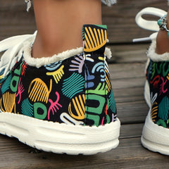 Women's Graffiti Pattern Canvas Shoes Lace Up Lightweight Walking Shoes