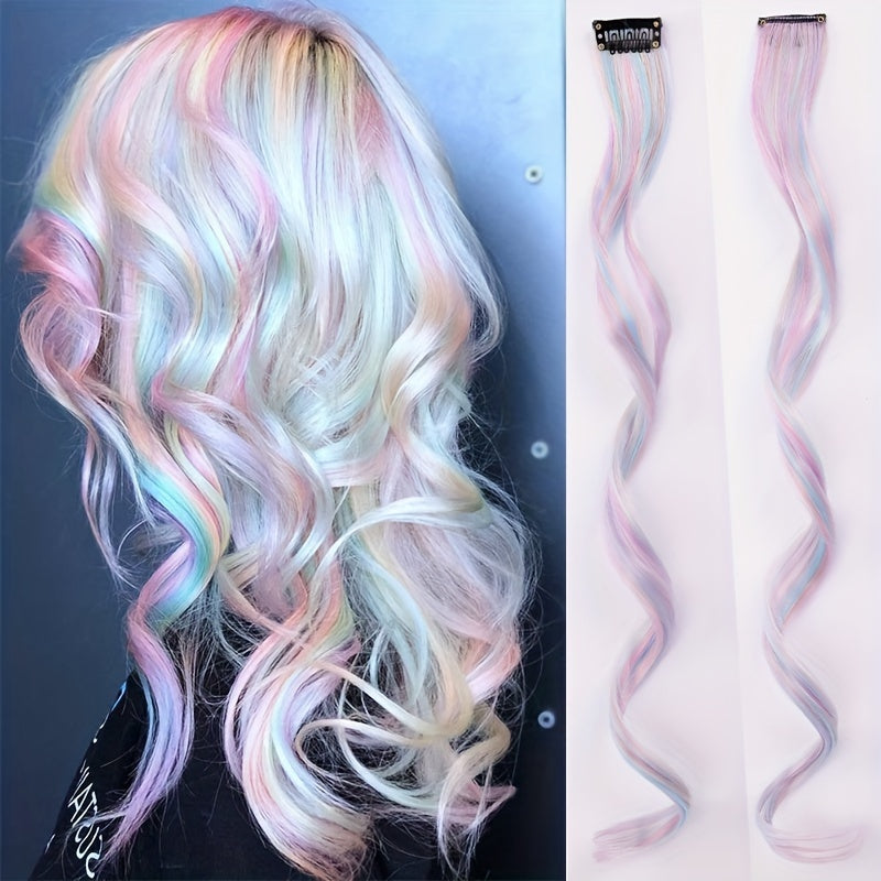 55 88 Cm Colored Wavy Hair Extensions Clip In Synthetic Curly Hairpieces