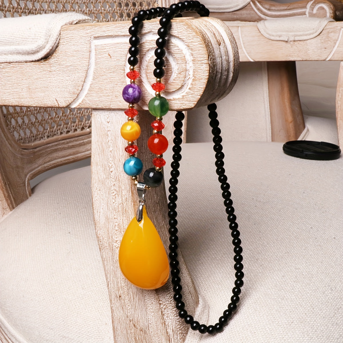 Retro Beeswax Long Sweater Necklace Chain Pendant